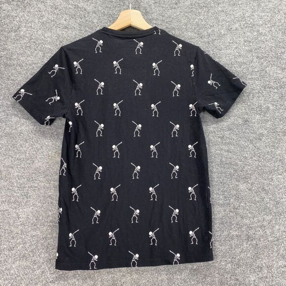 Denim & Flower T-Shirt Boys 13/14 Black Skeleton Print Crew Neck Short Sleeve - Picture 2 of 5